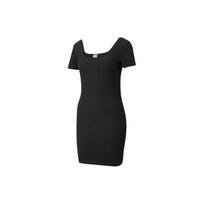 Puma Classics Logo Solid Color Casual Ribbed Pullover Comfortable Breathable Square Neck Short Sleeve Dress Women dresses Black 531615-01 XS black