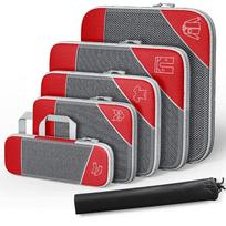 6PCS Travel Compressed Packing Cubes Travel  Storage Organizer Set with Shoe Bag Mesh Visual Luggage Portable Lightweight Suitcase Bag One Size raudona