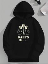 DARTS Plus Size Graphic hoodie - Black Relaxed Fit Casual Pullover with Darts & Arrows Geometric Print S gray