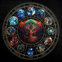 Twelve Zodiac Tree of Life Tarot Card Tablecloth - HD Printed Fabric with Locked Edge 50x50cm Velvet Print C14 juoda