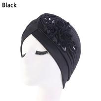 Sequin Flower Bonnet Bandana Sleep Cap Indian Inner Hijabs Muslim Turban Hat Head Wrap juoda
