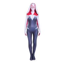 Klasikinis moteriškas Žmogaus-voro Zentai Cosplay kostiumas – prigludęs pilno kūno kombinezonas su kauke, Helovino ir scenos pasirodymams XL white