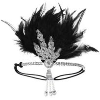 1920-ųjų Elegantiškas Kalnų Krištolo Lapų Plunksnuotas Plaukų Lankelis Vestuvių Vakarėliui ir Oficialiam Renginiui Patogus Elastinis Galvos Apdangalas D black