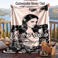 Personalized Flannel Throw Blanket,Lana Del Rey Custom Printed Name, Cozy Plush Blanket For Home Use 80cmx120cm black