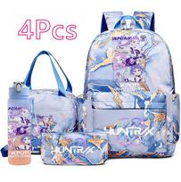 4 vnt./rinkinys K-Pop spausdintas kuprinė Rankinė Pieštukinė su 750 ml vandens buteliuku Paaugliui Berniukui Mergaitei Mokyklinė Kuprinė Studentui Didelės Talpos Kuprinė Mochila white