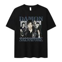 Damon Salvatore Ian Somerhalder TV dramos rašto marškinėliai moterims Retro gotikinės mados per dideli marškinėliai moterims Street Wear 3XL gray