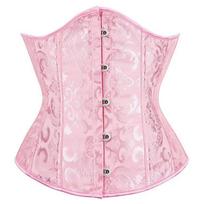 Bustiers & Corsets Shaperwear Steel Boned Waist Trainer Corset Satin Lace Up Underbust Bustier Brocade Corselet Slimming Body Shaper XS rožinė
