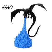 Fantasy Dragon Statue 3D Printed Fire-Breathing Statue, Mystical Figurine with Flame Cool Tabletop Base, Desktop Decor Ornament for Bookshelf, Gaming black
