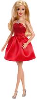 Barbie Mattel 80-ojo jubiliejaus rubino raudonumo šventinė šviesiaplaukė mados lėlė dėvi raudoną suknelę su sidabriniais batais ir lėlę. karoliai. Kolekcinis žaislas. red