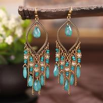 Bohemian Ethnic Long Blue Acrylic Crystal Water Drop Earrings for Women Retro Temperament Geometric Dangle Earrings Jewelry brown