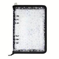 Sticker Storage Organizer Binder A5 Sticker Collecting Book Reusable Zipper Album with Clear Laser Star Cover and Pocket Pages juoda