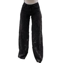 Casual Baggy Wide Leg Denim Pants with Lace Patchwork and Floral Hollow Out Design XXXL juoda