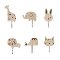6 vnt. paltų kabliukų, rankšluosčių kabyklų, stipriai laikančių, lengvai montuojami, lipnūs, mediniai, animacinių gyvūnų sieniniai kabliukai 1 Set