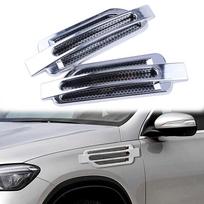 1 Pair Car Side Air Intake Flow Vent Fender Grille Cover Decor Sticker Car Fender Side Vent Cover Decal Car body Vent Chrome gray