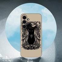 Witches Moon Tarot Mystery Totem Cat For Samsung Galaxy S23 S24 S25 Ultra S22 Plus S21 Black Soft Case Waterproof Soft Case SamsungS25 black