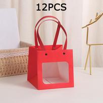 WTEMPO 12PCS 10*10*10CM Transparent Window Display Storage Bags Square Kraft Paper Handbags Creative Festivals Gift Bags 12pcs*10*10*10cm raudona