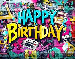 Graffiti Style Vibrant Birthday Background Urban Retro Style Birthday Party Carnival Family Gathering Photography Background Vinyl 100X75cm