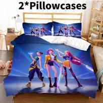 Kpop Demon Hunters Bedding Set Threepiece With Soft Microfiber For Teenagers Rooms Blue Pillowcases,50x75cm blue
