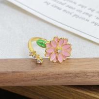 Mori Small Fresh Tulip Small Daisy Open Ring Fashionable And Elegant Niche Light Luxury Enamel Flower Ring Female Adjustable opening beige