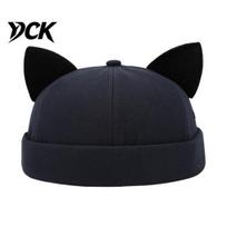 Brimless Cat Ear Hat Hat, Cute Docker Cap, Adjustable Skullcap, Stylish Breathable Polyester Skullcap Sailor Cap for Women Men Street Casual tamsiai mėlyna spalva