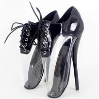Ekstremalūs 18 cm aukštakulniai baleto pompos Seksualūs skaidrūs PVC smailūs raišteliai Batai Unisex plius dydis 38 juoda