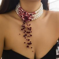 Kraujo perlų karoliai, Helovino gotikiniai karoliai, Pearl Choker karoliai moterims, varvantys kruvinų perlų vėriniai papuošalai Helovino vakarėlio kostiumo dovana One Size brown