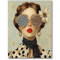 Madingi akiniai moteriai su gėlėmis drobės tapyba Gėlės su merginos portretu Plakatai ir spaudiniai Nordic Boho Sieninė tapyba Menas 60cm×100cm NoFrame