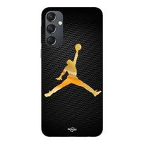 Phone case - MANIACASE - Samsung Galaxy A54 - Jordan logo 23 - Golden color - Soft silicone juoda