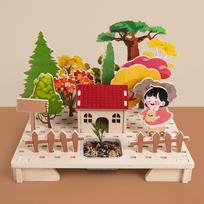 Children's simulation 3D assembly garden house model simulation building block three-dimensional puzzle scene wooden toy multi