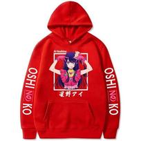 New OSHI NO KO Graphic Print Hoodie Women Men Casual Loose Hooded Sweatshirt Fashion Anime Harajuku Pullover 2XL raudona