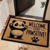 Fun Panda Welcome Pattern Non-Slip Floor Mat Washable Decorative Area Rug for Entrance Kitchen Dining Room Hallway Bathroom 40X60CM