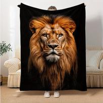1P Majestic Lion HD Printed Thin Blanket - Soft, Lightweight Flannel Throw for All Seasons | Ideal for Sofa, Bed, Living Room, T Size: 75*100cm, Weight: 280 GSM brown