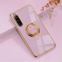 Atsparus smūgiams padengimo žiedo laikiklis telefono dėklas, skirtas Sony Xperia 1 VI V 10 IV 5 III silikoninis stovas atgal apvalkalas prabangus pilnas apsauginis dangtelis Sony Xperia 5 III violetinė