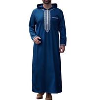 Retro Simple Muslims Dress Caftan Robe Long Sleeve Jubba Thobe Casual Zipper Hooded Long Sleeves Tunics Abaya Gift S karališkos mėlynos spalvos