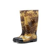 Rain Shoes Men's High Tube Fishing Boots Mining Camouflage Rain Boots Long Tube Rubber Shoes Anti Slip Waterproof Shoes 43 brown