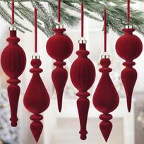 6 vnt. vyno raudonumo aksominiai Christmas kamuoliukai su pūkuota apdaila, kabinami papuošalai eglutei One Size raudona