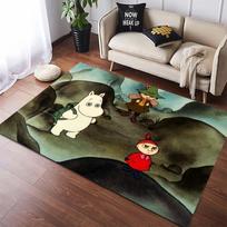 Mumi slėnis Mumi Snifkis Tiltas Pilis Animacinis Spaudinys Neslystanti Grindų Kilimas Žali Kalnas Vaikų Svetainės Miegamojo Dekoras Grindų Kilimėlis Mumi Gerbėjams 40x60cm( 15x23in ) black