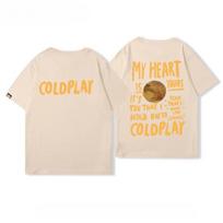 Klasikiniai Coldplay Vasariniai Vyriški ir Moteriški Trumpomis Rankovėmis Marškinėliai Roko Punk Aukštosios Gatvės Retro Hip Hop Gatvės Apranga Oversized Marškinėliai Laisvalaikio Drabužiai XXL beige