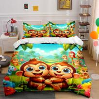 Cute Cartoon Monkeys in Jungle Bedding Duvet Cover Set  (1*Duvet Cover 2*Pillowcases, without duvet insert) 135x200cm blue