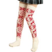 Fashionable Women's Thigh High Christmas Socks with Reindeer Snowflake Pattern Festival Knitted Over the Knee Long Socks balta