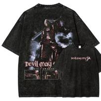 Devil May Cry 3: Dante's Awakening Vintage-Wash Graphic T-Shirt: Double-Sided Design Featuring Dante Character Art & Game Title 140 black