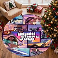 Grand Theft Auto VI Pattern Round Rug, Indoor/Outdoor Mat, for Picnic, Gameroom, Bedroom, Office, Living Room, Home Decor Carpet, Birthday Gift 100cmx100cm