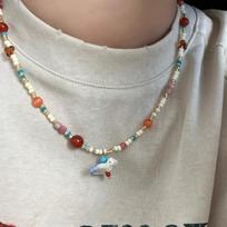 Neck Jewelry Colorful Stone Choker Necklace Beads String Pearl Clavicle Chain  Friends Swallow gray