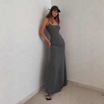 Women's Sweet & Spicy Backless Slimming Camisole Dress with Waist-Cinching Design for Summer 2XL pilka