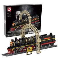 1021PCS Retro Leader Steam Train Building Blocks,City Rail Tracks Locomotive Bricks Decor DIY Toys Children Adult Birthday Gifts gray