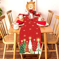 Christmas Table Runner, Red Xmas Tree Print, Festive Table Decor, Holiday Tablecloth for Dining Table, Christmas Gift for Family & Friends 90*33cm raudona