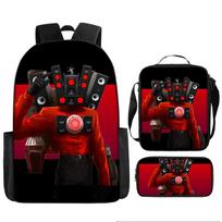 Fast delivery Skibidi toilet backpack cross-border fashion backpack retro schoolbag cartoon backpack three-piece set Lunch Bag black