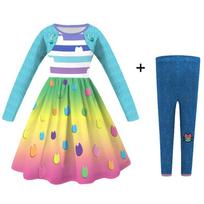 Gaby'S Lėlių Namelio Suknelė Spausdinta Vaikų Suknelė Vidutinio Dydžio Didelės Mergaitės Ilgomis Rankovėmis Suknelė + Krepšys 110 yards blue