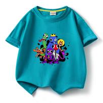 Rainbow Friends Kids' Cotton Short Sleeve T-shirt - Summer Style, Breathable & Loose Fit 120 cm ežero mėlyna spalva