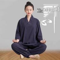Unisex Zen meditacijos chalato rinkinys: Septynių rankovių bambuko, medvilnės ir lino Hanfu jogos ir meditacijos reikmėms. Small (up to 60kg) tamsiai mėlyna